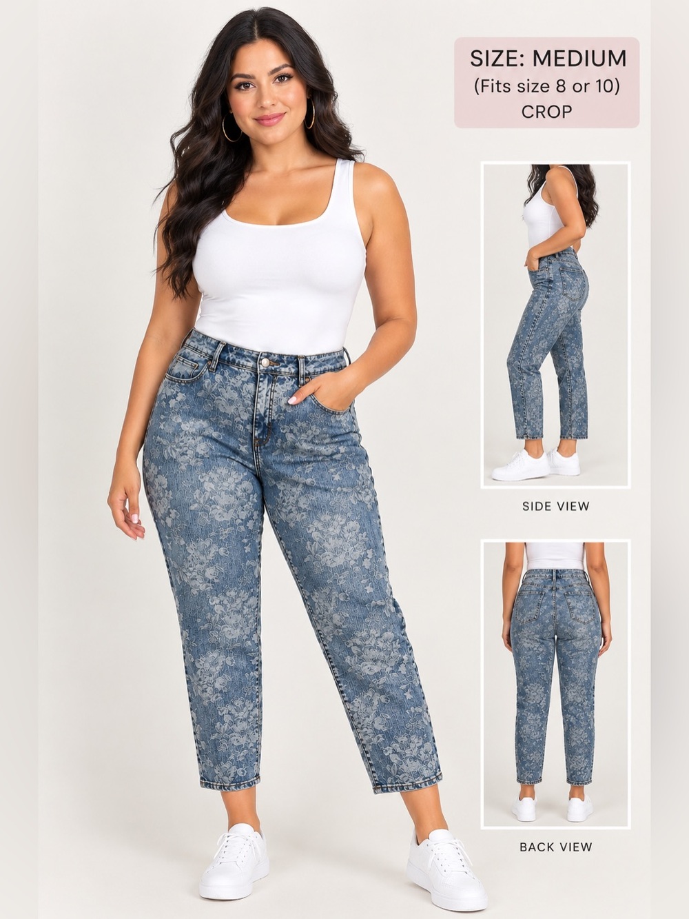 Chico's Blue Floral-Pattern Cropped Jeans